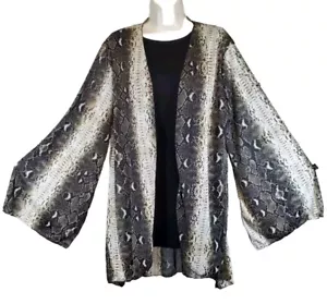 L&B Duster Cardigan XL Womens Black Beige Snake Print Stretch Sheer LS New - Picture 1 of 11