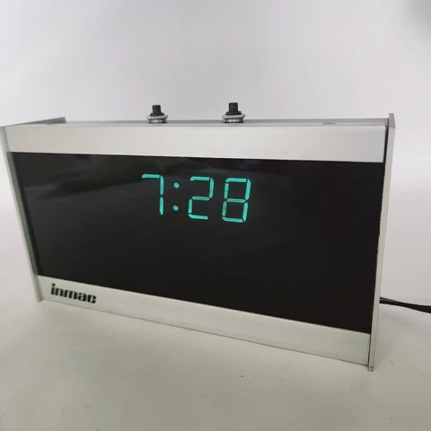 Vintage Rare Inmac Desktop LED Clock Metal Glass Semiconductor Refurbished Cover