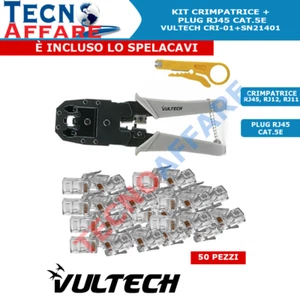 Kit Pinza Crimpatrice + 50 pezzi Connettori Plug RJ45 Vultech - Imagen 1 de 1