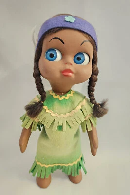 Muñeca niña india nativa americana Italia años 60 vintage 10-1/4" ojos grandes, aspecto lateral Foto 1 de 4
