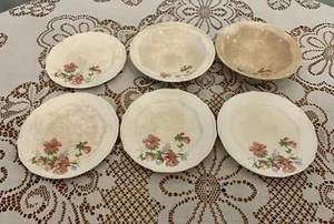 Vintage Taylor Smith & Taylor Set 4 Plates & 2 Bowls Pink Flowers - Picture 1 of 7