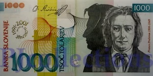 SLOVENIA 1000 TOLARJEV 2001 PICK 26 UNC LOW SERIAL NUMBER "CB000267" - Picture 1 of 2