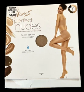 Hanes Perfect Nudes Pantyhose 1/2X Tummy Control Comfort Flex Nude # 1 Wicking - Picture 1 of 8
