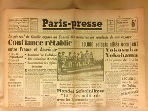 Zeitung Tageszeitung / Paris Presse Nr. 251 01/09/1945/ Besetzung Tokyo