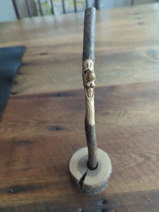 Funny Face Wood Carved Stick Art Pen with Base - Picture 1 of 3