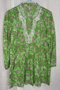 Lilly Pulitzer Women’s Embellished Tunic Green Pink SunnySide Lion Size Medium - Picture 1 of 4
