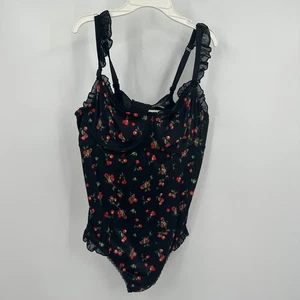 Torrid Curves Womens Cherry Print Bodysuit Size 2X Ruffle Trim Mesh Lingeriecore - Picture 1 of 6