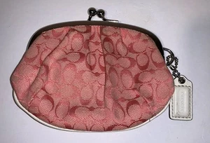 Coach Signature C's Pink Y2K White Leather Trim Kisslock Coin Case Pouch Purse - Picture 1 of 9