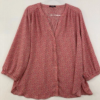 NYDJ Talla 1X Rojo Lunares Cuello Dividido Botones Plisado Espalda Blusa Oficina Foto 1 de 4