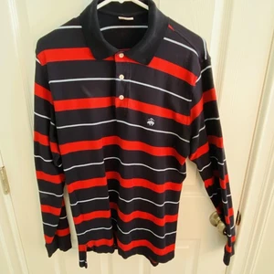 Camisa Polo Brooks Brothers Para Hombre Mediana Azul Marino Rojo Rayas Manga Larga Rugby y2k - Imagen 1 de 5
