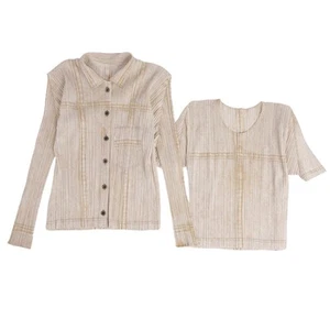 ISSEY MIYAKE Pleats Ensemble Jacke Bluse Oberteil Damen 3 L beige - Bild 1 von 10