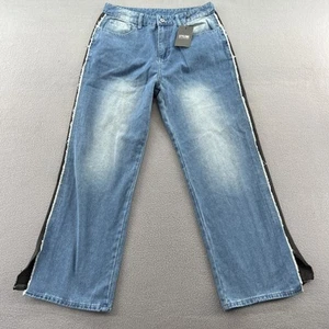 StyleWe Jeans Women’s Size L Blue Denim Straight Legs Baggy - Picture 1 of 14