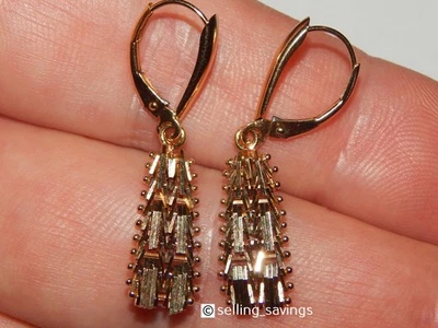 PENDIENTES COLGANTES DE ORO IMPERIAL 14K CORTE DIAMANTE COJO RICCO 1,4 PULGADAS CON CIERRE DE PALANCA Foto 1 de 4