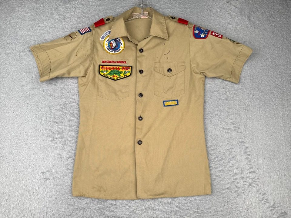 Camisa DE COLECCIÓN Boy Scouts of America Juvenil Grande Beige Manga Corta Campamento Cereza Foto 1 de 4
