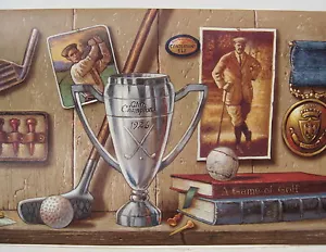 GOLF MEN VINTAGE GOLFING SPORTS Wallpaper Border 10 1/4" - Picture 1 of 3