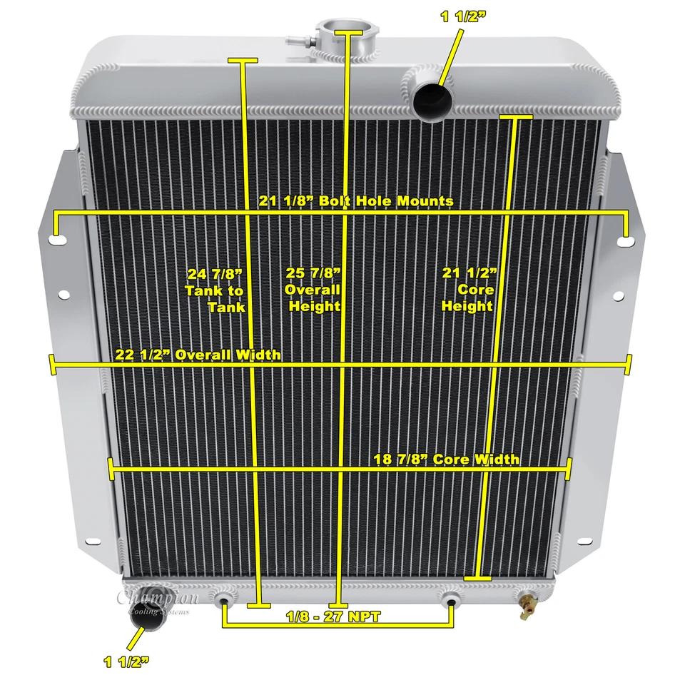 Supply Champion 3 Row All Aluminum Radiator for 1964 - 1970 Dodge A100 V8 Engine - Изображение 1 из 4