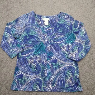 Caribbean Joe Top Womens Medium Blue Colorful Paisley - Image 1 of 4