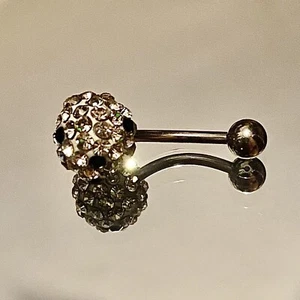 Shamballa Disco Ball Belly Ring Navel CZ Double Banana 14g Rhinestone Polka Dot - Picture 1 of 13