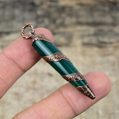 Womens day Sale Copper Pear Green Onyx Stone Electroformed Anniversary Pendant - Image 1 of 4