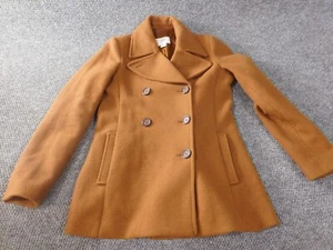 Old Navy womens Jacket Extra Small Brown trench coat button acrylic wool - Picture 1 of 11