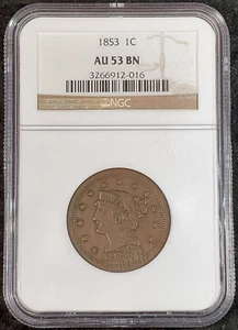 1853 NGC AU53 Braided Hair Large Cent 3266912-016 Exquisite Coin Rare - Picture 1 of 10