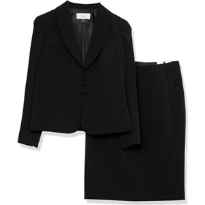 LE SUIT Skirt Suit Set 22W PLUS Black Shawl Collar Waist Seam Blazer Jacket NWT