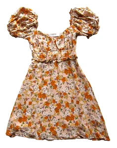 Astr The Label Rayon Pink Orange Green Floral Puff Sleeve Sheath Dress XS - Picture 1 of 5