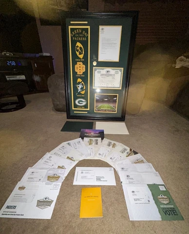 2011 GREEN BAY PACKERS Stock Certificate & Owners Letter Framed Embroidered LOT Cover