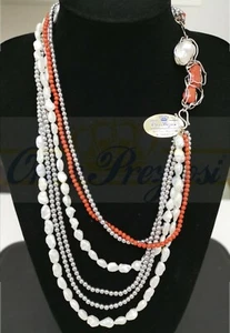 Collana con perle, corallo, ematite. Gancio in argento - Made in Torre del Greco - Foto 1 di 1