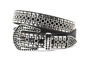West Star Western Rhinestone Belt Bling Flashy Black L-36''For Pants Size 32-36 - Picture 1 of 9