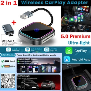✅LED 2in1 Wireless Apple CarPlay/Android Auto Adapter 5.0 Dongle USB Plug & Play - Picture 1 of 13