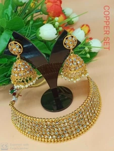 Juego de joyas de gargantilla Polki chapada en oro indio Bollywood - Imagen 1 de 10