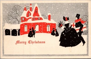 MERRY CHRISTMAS Winter Scene with Dancing Couples Postcard - Picture 1 of 2