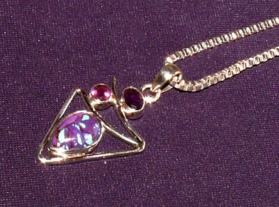 Anhänger Kupfer-Türkis + 2 Amethyst, mit Kette versilbert, 3,7g  24x19x5mm - Bild 1 von 4
