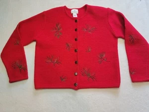 Vintage Susan Bristol Christmas Red Sweater Pinecone Cardigan Wool Size PMed - Picture 1 of 11