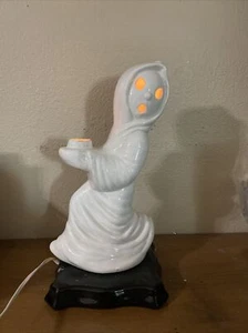 Vintage 1970s ceramic Halloween Light Lamp with ghost Running With Light Base - Picture 1 of 5