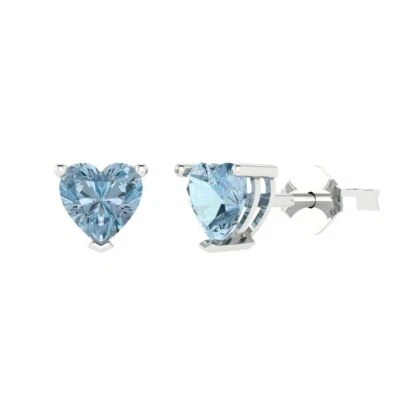 Aretes de circonita azul para mujer, empuje hacia atrás (1,5 cttw, 6,0 mm, corte corazón) Foto 1 de 4