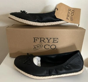 Frye And Co Willow Ballet Flat Black Faux Leather Espadrille Slip On Womens 7.5 - Picture 1 of 7