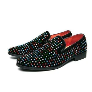 Chic Men Youth Rhinestones Club Party Shoes Leisure Loafers Casual Dress Outdoor - Picture 1 of 8