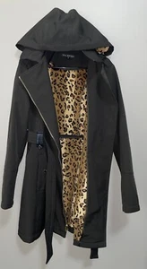 VIA SPIGA Size M Black Hooded Softshell Raincoat Leopard Print - Picture 1 of 7