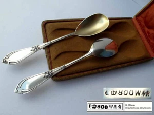 Jugendstil Set Paar 2 Sahne-/ Servier- Löffel HEINRICH WURM um 1910 G418 - Picture 1 of 10