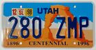 Utah 1998 Arches National Park Centennial License Plate 280 ZMP Salt Lake County