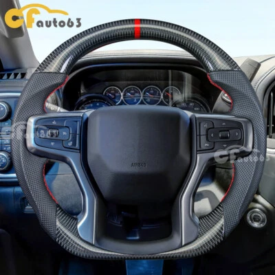 Volante de fibra de carbono sin calefacción para Chevrolet Silverado 1500 2500 19-25 Foto 1 de 4