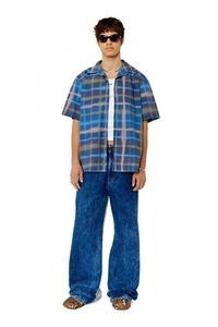$225 Designer DIESEL Men Short Sleeves Check Casual Fashion Button Up Shirt 50 - Picture 1 of 7