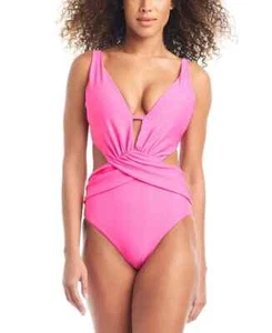 Bar III Women's Draped Monokini one piece Swimsuit  Candy Pink Medium - Picture 1 of 10