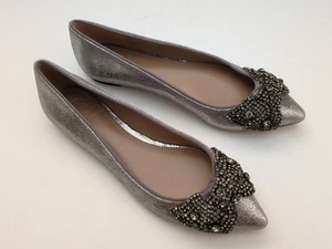 Tory Burch Vanessa Slip On Argento Crackle Cristallo Fiocco Taglia 5,5M (KS8) - Foto 1 di 12
