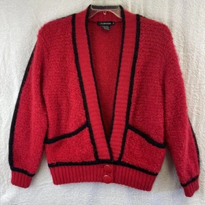 Suéter Vintage IB Diffusion Mujer Pequeño Rojo Mohair Cárdigan Hong Kong Años 80 - Imagen 1 de 11