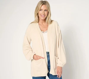 Belle Kim Gravel Chenille Open Front Cardigan Pockets-Ballet Pink-Small-A674030 - Picture 1 of 2