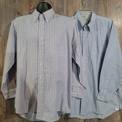 VTG 1990s LL Bean Made in USA Striped Button Up Shirts 17-33 Long Slv SET OF 2 - Image 1 of 4