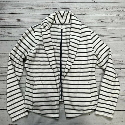 Blazer Lou & Grey LOFT Rayas Frente Abierto Drapeado Blanco Gris Pequeño S Foto 1 de 4